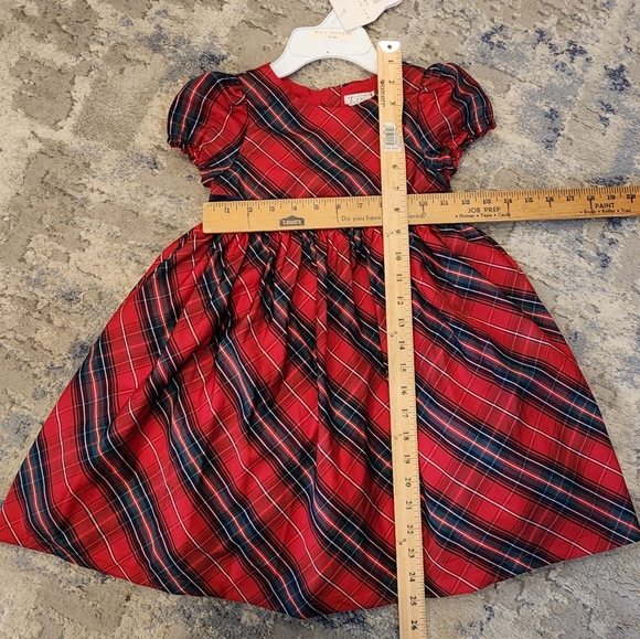 NWT Max Studio Kids Red Christmas Plaid Sateen Dress Velevt Bow Size 6 - Picture 3 of 12